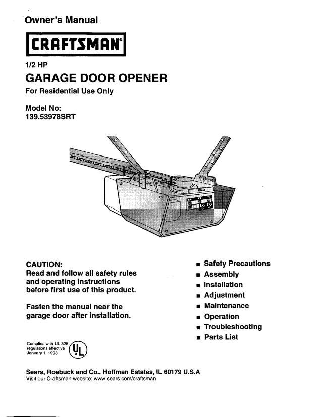 Craftsman Garage Door Opener 1/2 Hp Troubleshooting